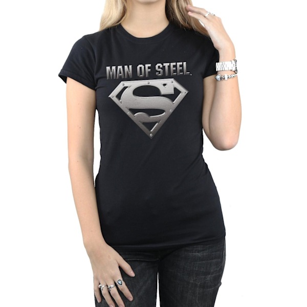 DC Comics Dam/Kvinnor Superman Man Of Steel Shield Bomull T-Shirt XL Svart Black XL