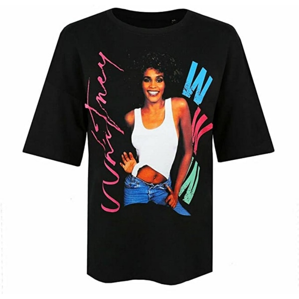 Whitney Houston Dam/Dam 80-tals oversized T-shirt S Svart Black S