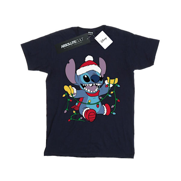 Disney Lilo och Stitch Julbelysning T-shirt XXL Marinblå Navy Blue XXL