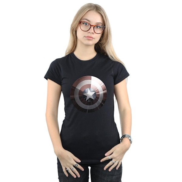 Marvel Dam/Kvinnor Captain America Shield Shiny Bomull T-Shir Black L