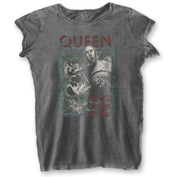 Queen Womens/Ladies News Of The World Burnout T-shirt XL Charco Charcoal Grey XL