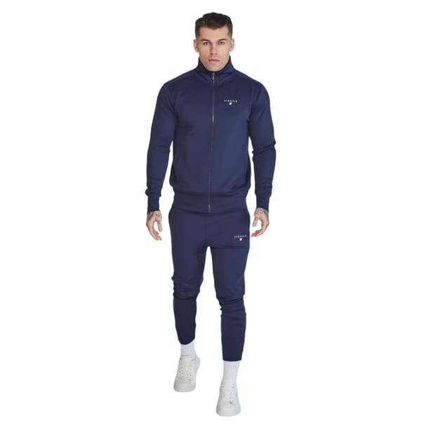 SikSilk Herr Logotyp Tröja med Hög Krage Slim Track Top S Marinblå Navy S