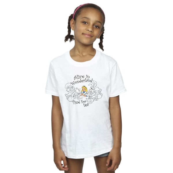 Disney Girls Alice In Wonderland Time For Tea Bomull T-shirt 12 White 12-13 Years