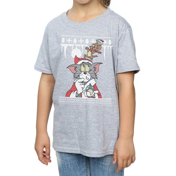 Tom och Jerry flickor jul Fair Isle bomull T-shirt 5-6 år Sports Grey 5-6 Years