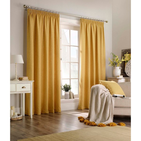 Furn Harrison Pencil Pleat Faux Wool Gardiner (Par) 168x229cm Ochre Yellow 168x229cm