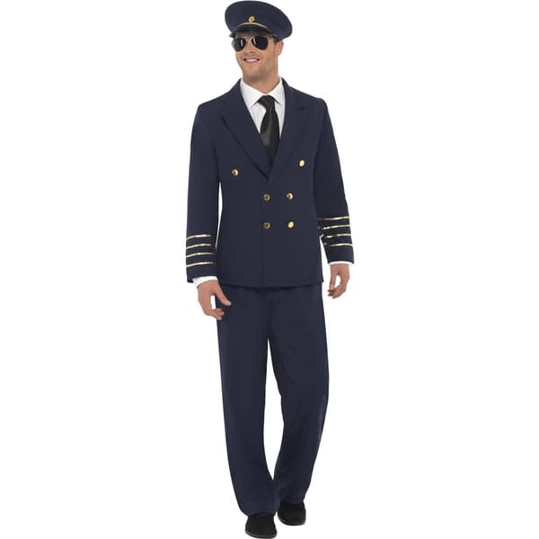 Smiffys Pilotdräkt för män, set M Marinblå Navy Blue M