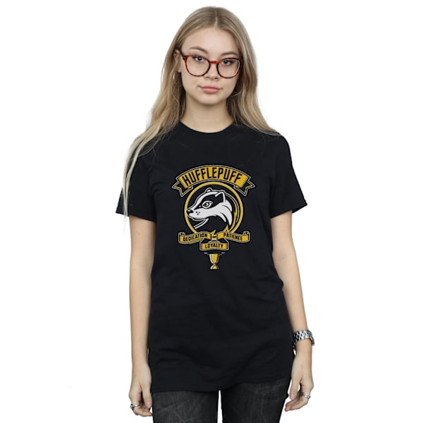 Harry Potter Dam/Kvinnor Hufflepuff Toon Crest Bomull Boyfrie Black L