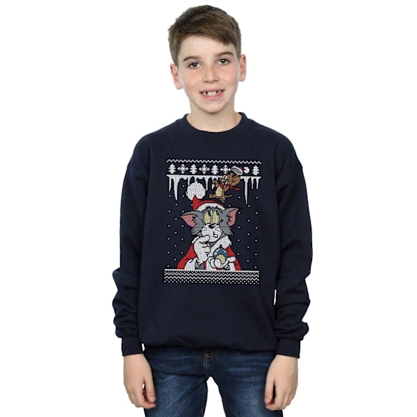 Tom And Jerry Pojkar Jul Fair Isle Sweatshirt 7-8 År Marinblå Navy Blue 7-8 Years