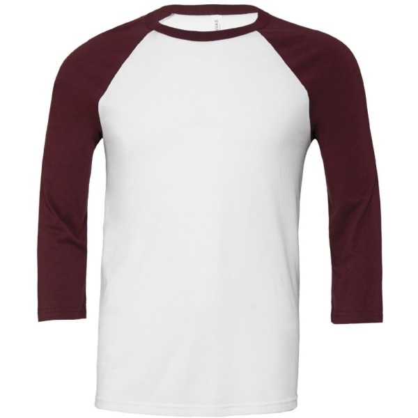 Canvas Baseball T-shirt med 3/4 ärmar för män XL Vit/rödbrun White/Maroon XL