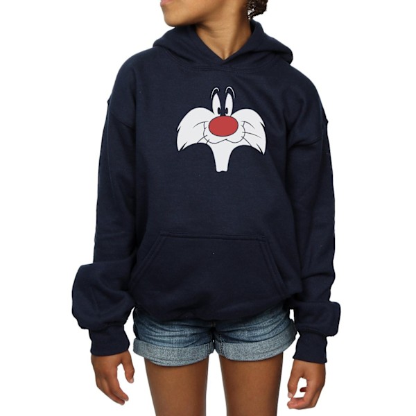 Looney Tunes Girls Sylvester Big Face Hoodie 7-8 år Marinblå Navy Blue 7-8 Years