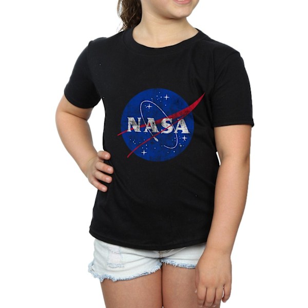 NASA Girls Classic Insignia Logo Distressed Cotton T-Shirt 9-11 Black 9-11 Years