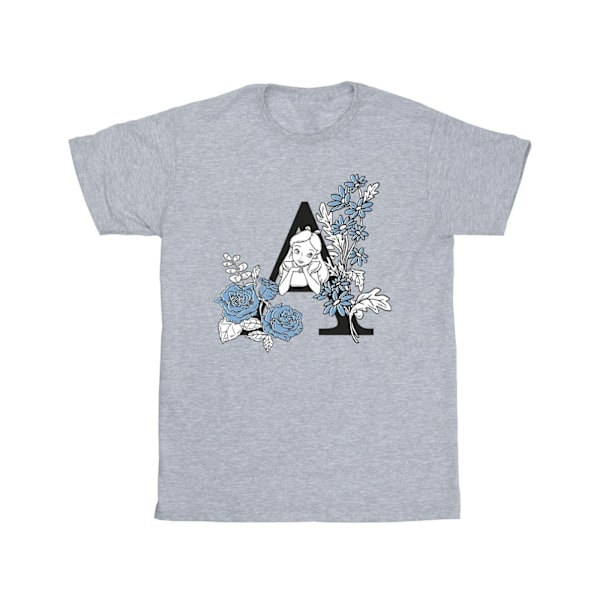 Disney Girls Alice In Wonderland Letter A Bomull T-shirt 3-4 År Sports Grey 3-4 Years