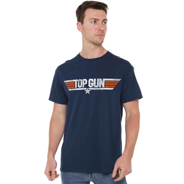 Top Gun Herr Distressed Logo T-Shirt XXL Marinblå Navy XXL