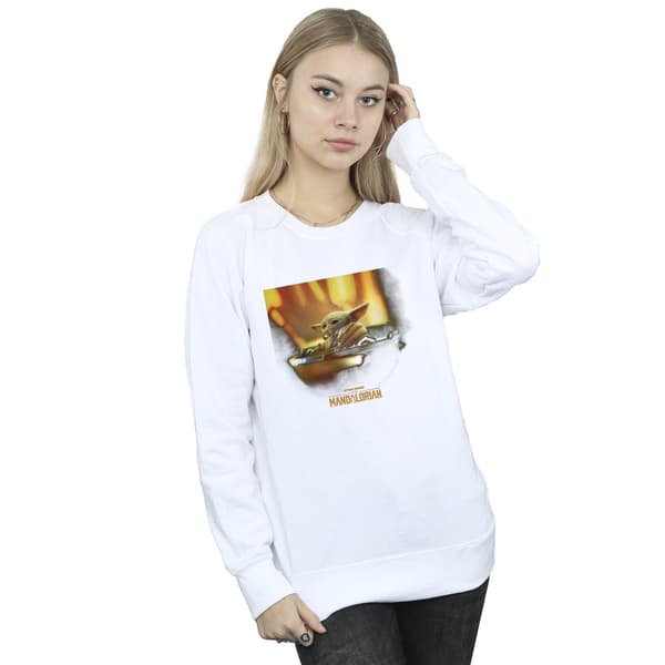 Star Wars Dam/Damer The Mandalorian Grogu Målad Sweatshirt White S
