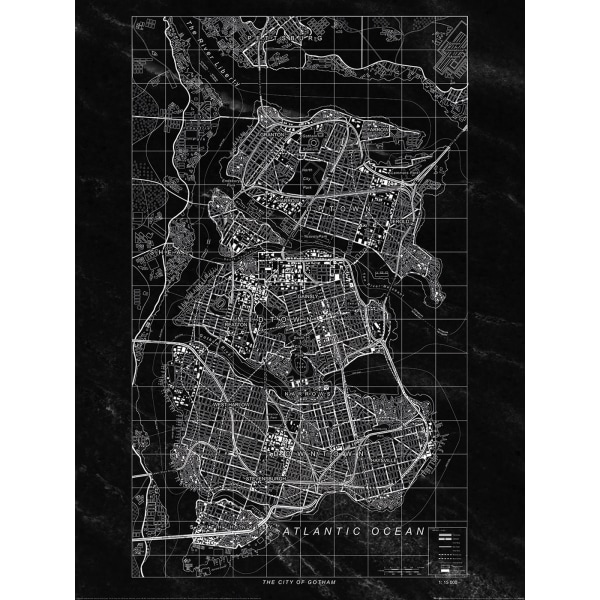 Batman Gotham City Print 80cm x 60cm Svart/Vit Black/White 80cm x 60cm