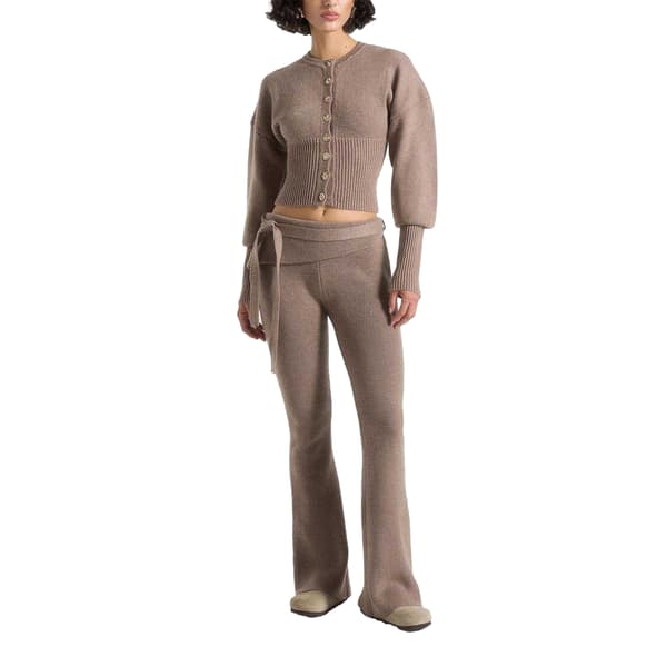 Maniere De Voir Stickade leggings med knytskärp, figurnära och utsvängda för dam Beige S