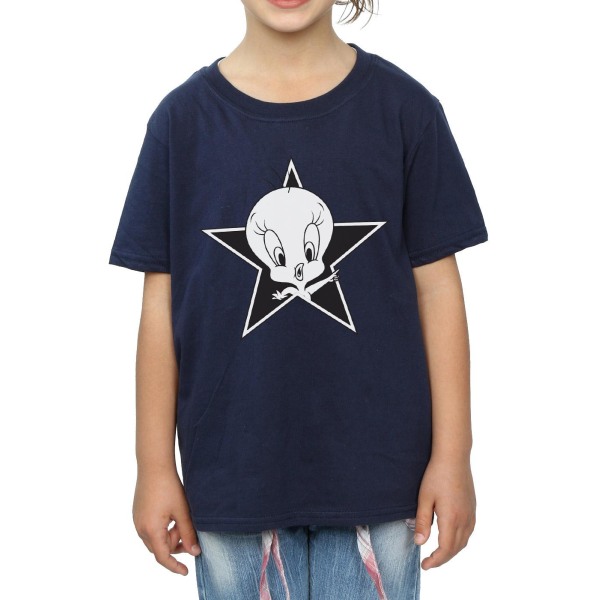 Looney Tunes Girls Tweety Pie Mono Star T-shirt i bomull 5-6 år Navy Blue 5-6 Years