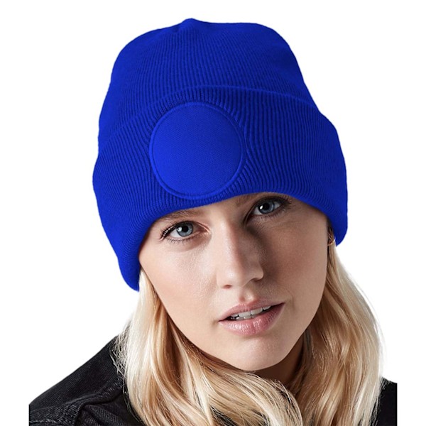 Beechfield Rund Stickad Mössa med Patch, One Size, Ljus Royalblå Bright Royal One Size