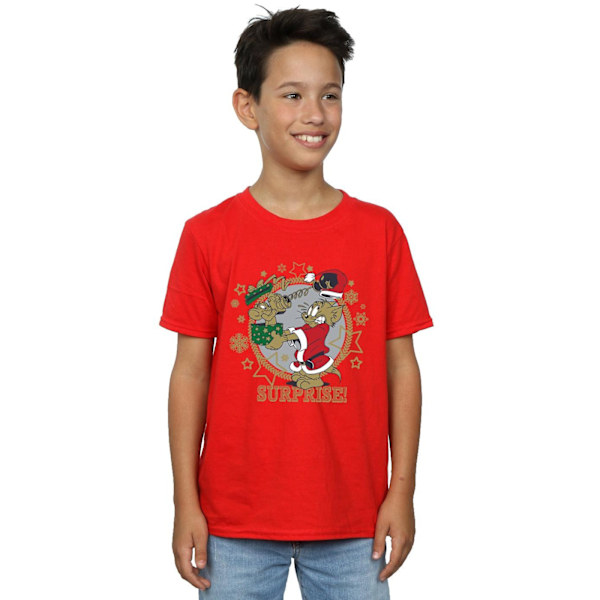 Tom och Jerry Pojkar Jul Överraskning T-shirt 7-8 År Röd Red 7-8 Years