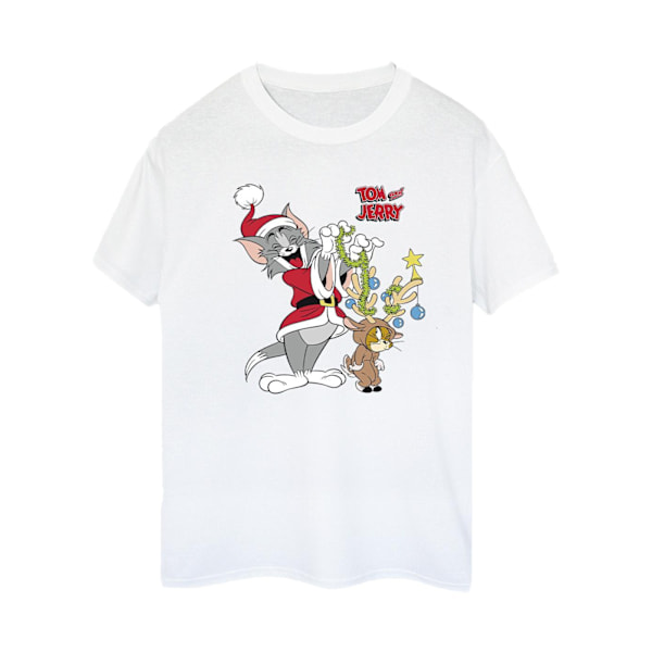 Tom & Jerry Dam/Damer Jul Ren Jultomte Bomull Boyfriend T-shirt White 5XL