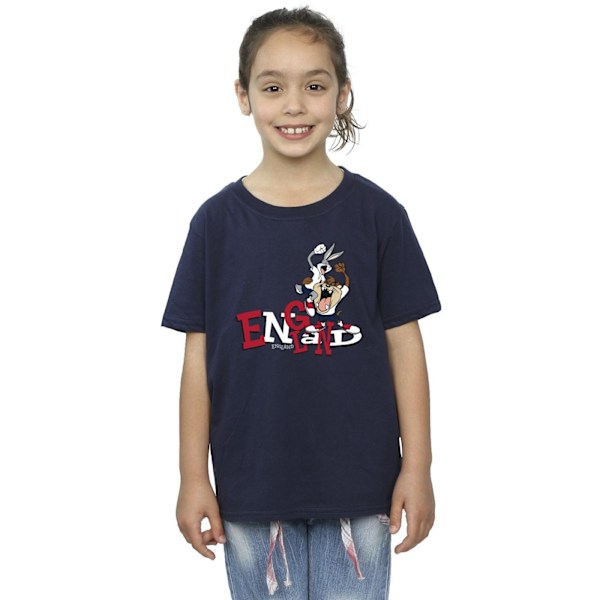 Looney Tunes Girls Bugs & Taz England Bomull T-shirt 7-8 år Navy Blue 7-8 Years