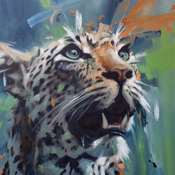 Frank Pretorius Leopard Canvas Print 85cm x 85cm Blå/Vit/Svart Blue/White/Black 85cm x 85cm