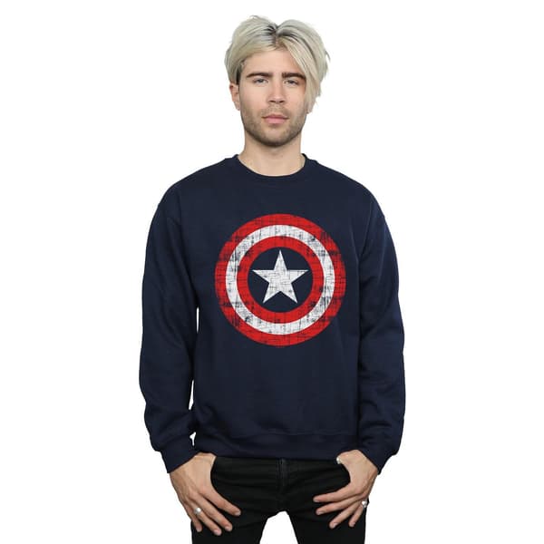 Marvel Mens Avengers Captain America Scratched Shield Sweatshirt Navy Blue M
