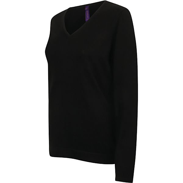 Henbury Dam/Damer 12 Gauge Fint Stickat V-Ringad Tröja / Sweatshirt Black M