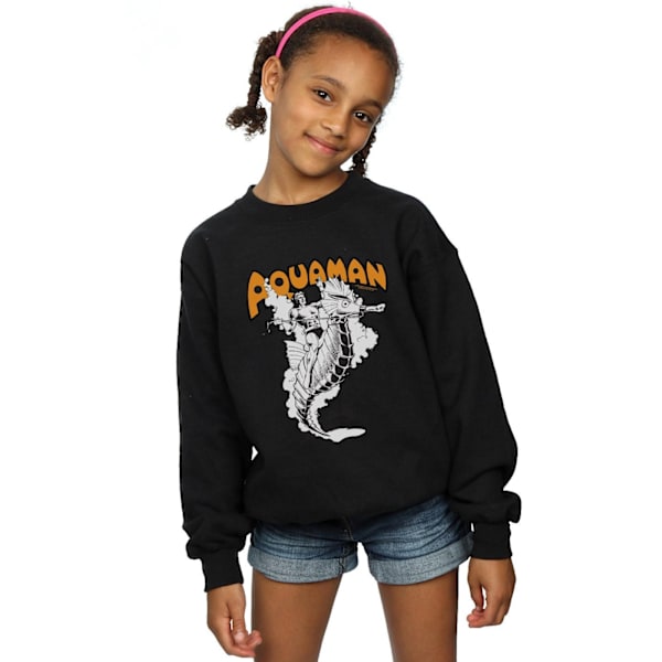 DC Comics Girls Aquaman Mono Action Pose Sweatshirt 12-13 år Black 12-13 Years