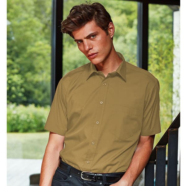 Premier Mens Short Sleeve Formal Poplin Plain Work Shirt 15 Kha Khaki 15