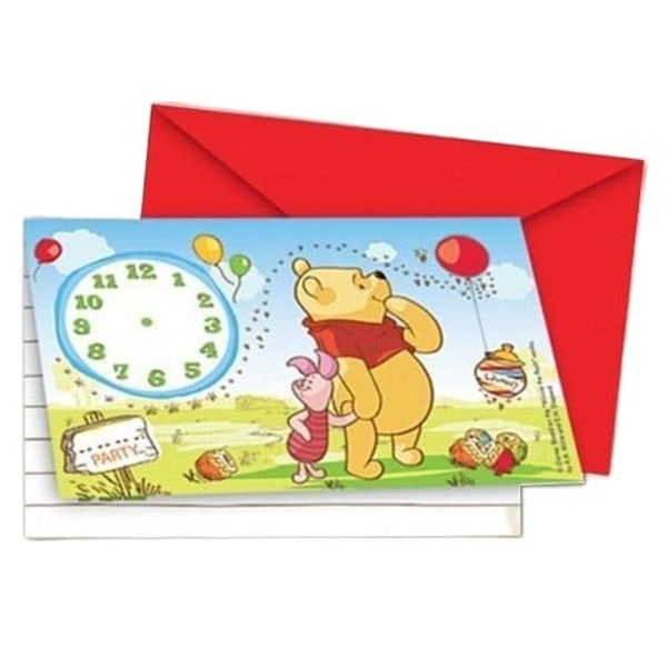 Winnie the Pooh Piglet Inbjudningar (Paket med 6) One Size Blå/Grön Blue/Green/Red One Size
