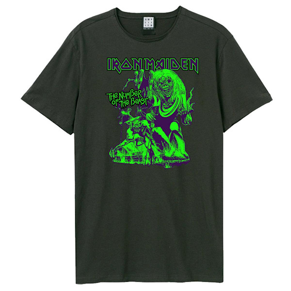 Amplified Unisex Adult Neon Beast Iron Maiden T-Shirt L Charcoa Charcoal L