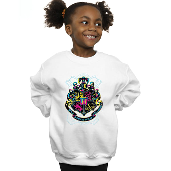 Harry Potter Neon Hogwarts Crest Sweatshirt för flickor 7-8 år Vit White 7-8 Years