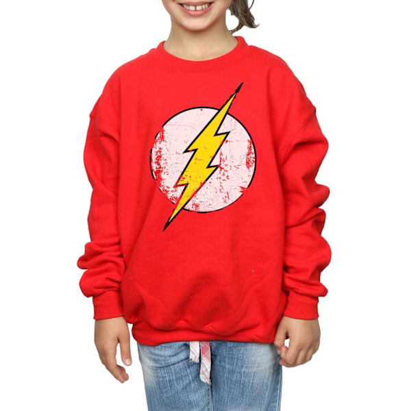 DC Comics Flickans Flash Distressed Logotyp Tröja 5-6 År Röd Red 5-6 Years