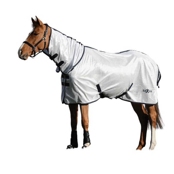 Saxon Mesh Combo Neck Turnout Rug 4ft Vit/Marinblå White/Navy 4ft