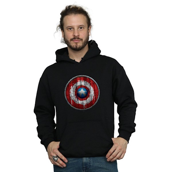 Marvel Herr Captain America Träsköld Hoodie 3XL Svart Black 3XL