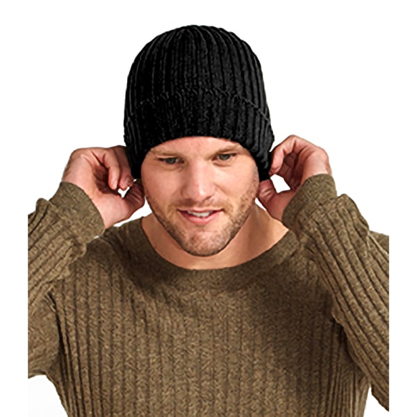 Beechfield Unisex Winter Chunky Ribbed Beanie Hat One Size Blac Black One Size