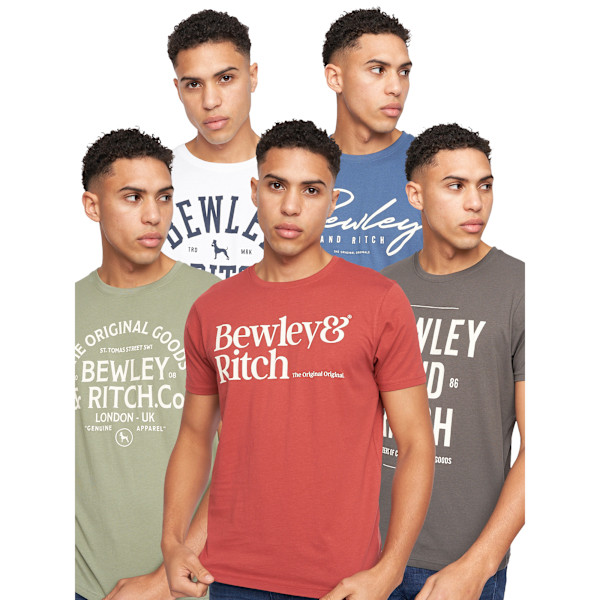 Bewley & Ritch herr Fevertrees T-shirt i olika mönster (5-pack) Orange/Sage/White/Blue/Grey S