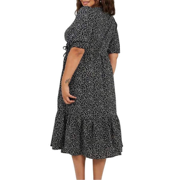 Brave Soul Dam Leopardmönstrad Omlottklänning med Puffärm 2 Black/White 20 UK