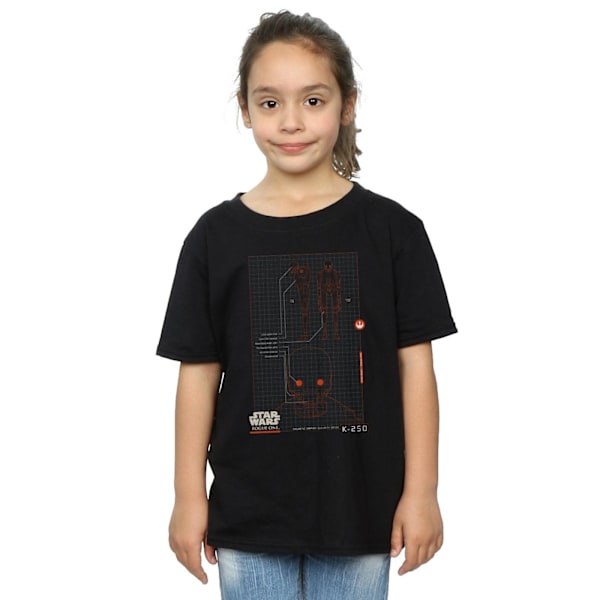 Star Wars Girls Rogue One K-2SO Schematic Bomull T-shirt 7-8 år Black 7-8 Years