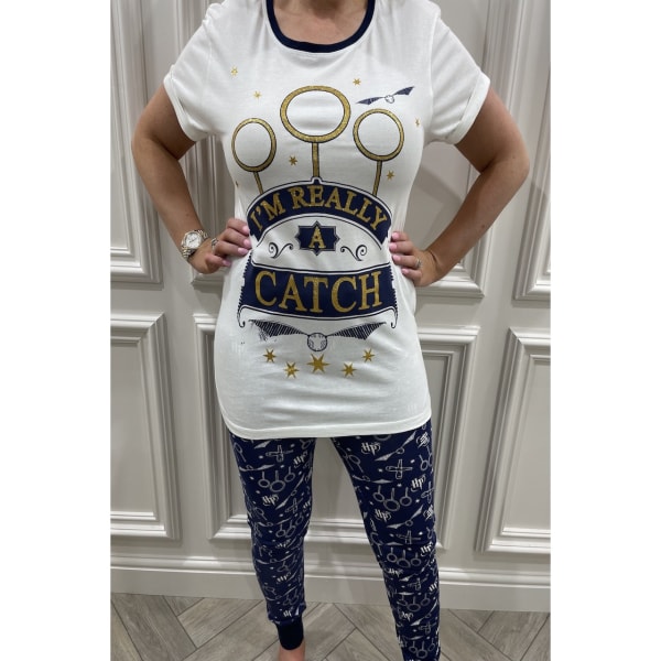 Harry Potter kvidditch kortärmad pyjamas för kvinnor 16-18 UK Wh White/Navy 16-18 UK