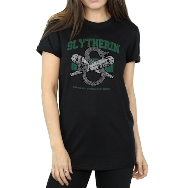 Harry Potter Dam/Kvinnor Slytherin Quidditch Emblem Bomull Boyfriend T-Shirt XXL Svart Black XXL