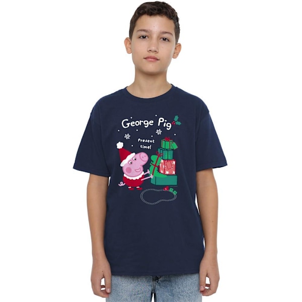 Greta Gris Barn/Kids George Pig Present Jul T-Shirt 9 Navy 9-10 Years