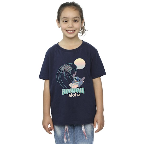 Disney Girls Lilo And Stitch Hawaii Bomull T-Shirt 7-8 År Marinblå Navy Blue 7-8 Years