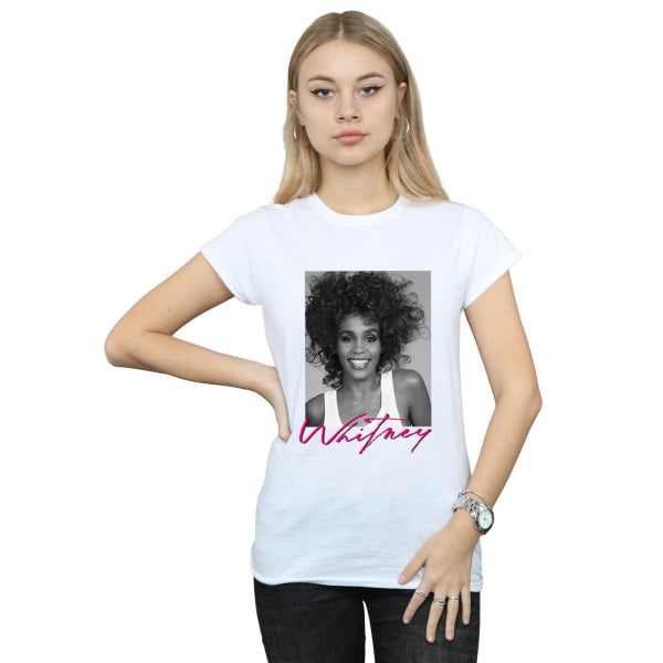 Whitney Houston Dam/Kvinnor Leende Foto Bomull T-shirt S White S