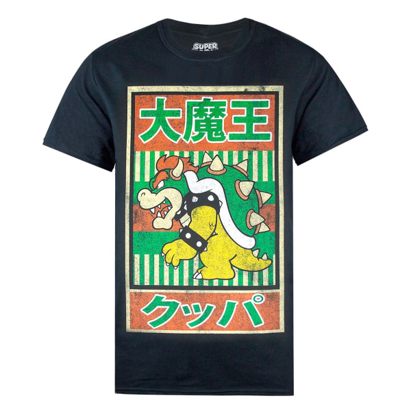 Super Mario Mens Vintage Bowser japansk affisch T-shirt S Svart Black S