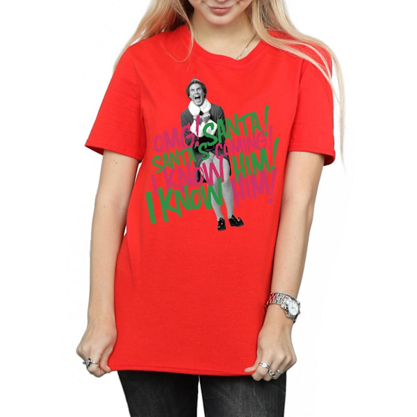 Elf Dam/Damer Jultomten Kommer Bomull Pojkvän T-shirt 3XL R Red 3XL