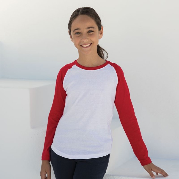 Skinni Minni Långärmad baseball-T-shirt för barn/barn 9-10 Y White / Red 9-10 Years