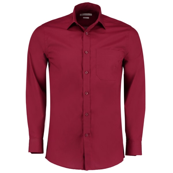 Kustom Kit Poplin skräddarsydd långärmad formell skjorta för män 19.5i Claret Red 19.5in