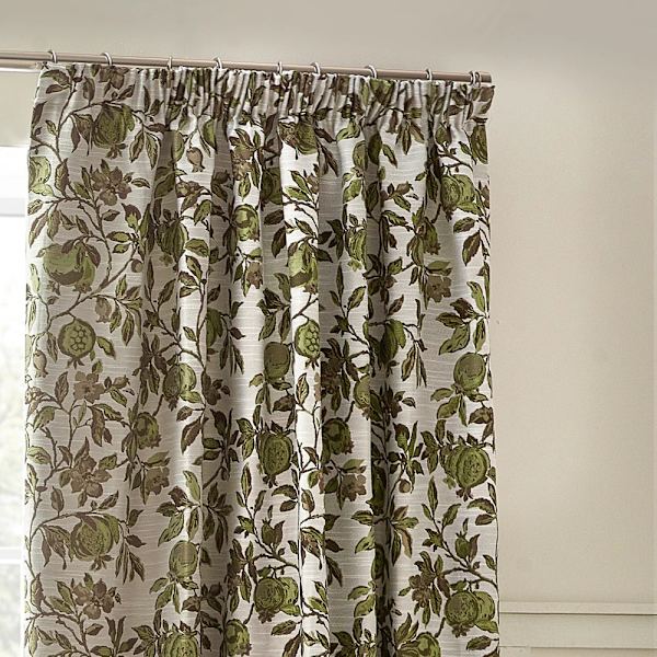 Wylder Jacquard Granatäpple Blommiga Blyertsveckade Gardiner 168cm Green 168cm x 183cm